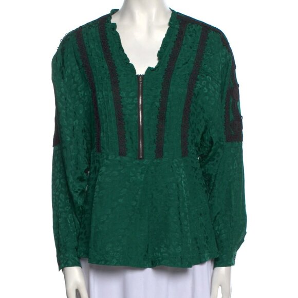 Koché Collective Long Sleeve Peplum Half Zip Ruffled Python Print - Picture 5 of 7